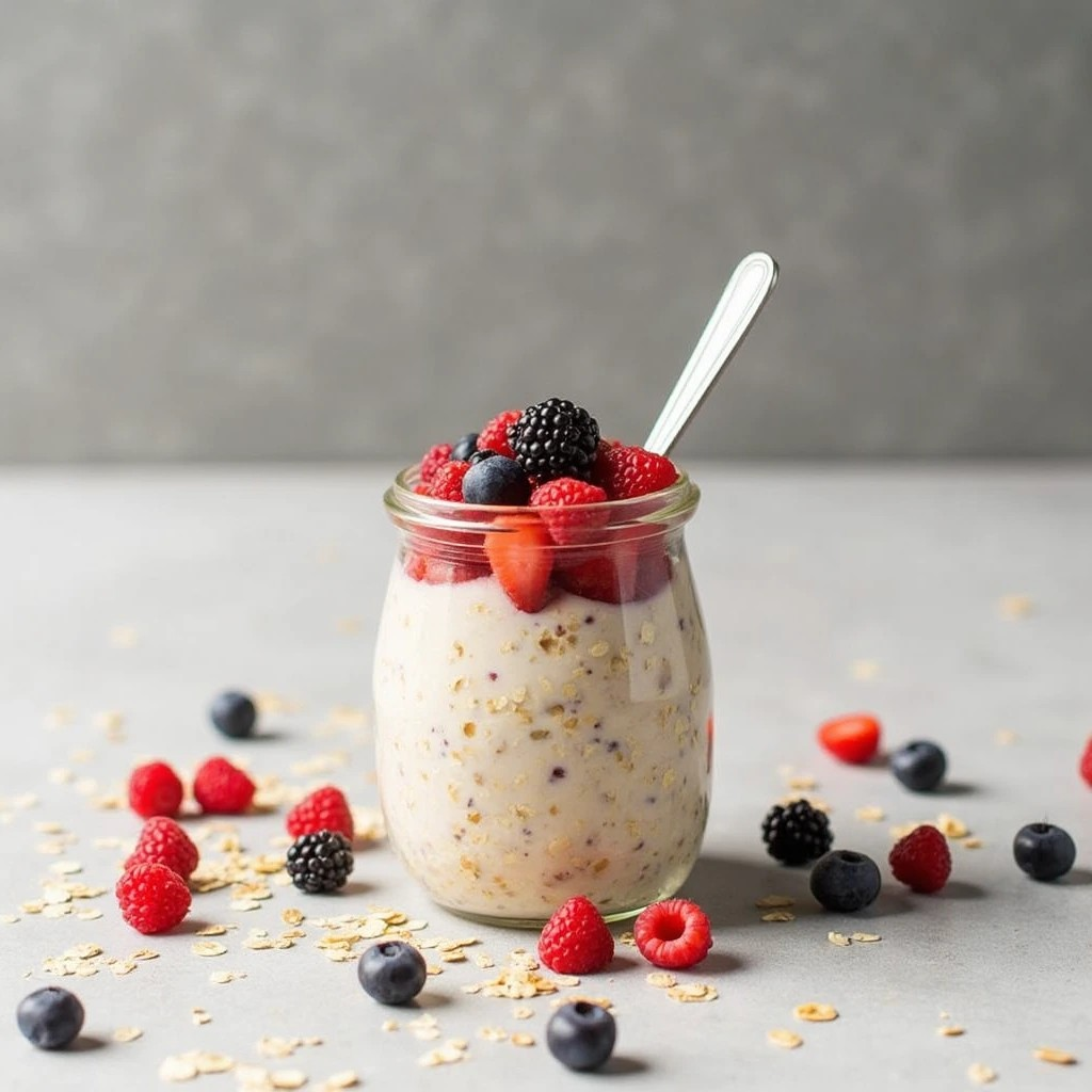 1. Overnight Oats with Fresh Berries Overnight oats are a lifesaver for busy mornings. You prepare them the night before, and they’re ready to grab and go when you wake up. Plus, they’re incredibly versatile—you can switch up the toppings to keep things interesting. Prep time: 5 minutes (the night before) Ingredients: • ½ cup rolled oats • 1 cup almond milk • 1 tablespoon chia seeds • A handful of fresh berries (strawberries, blueberries, or raspberries) • A drizzle of honey or maple syrup (optional) Steps: 1. Mix the oats, almond milk, and chia seeds in a jar or container. 2. Add the fresh berries on top. 3. Refrigerate overnight. 4. In the morning, grab your jar and enjoy! Ingredient Serving Size Calories Protein (g) Fat (g) Carbs (g) Fiber (g) Rolled oats ½ cup (40g) 150 5 3 27 4 Almond milk (unsweetened) 1 cup (240ml) 30 1 2.5 1 0 Chia seeds 1 tbsp (12g) 60 2 4.5 5 5 Fresh berries ½ cup (75g) 35 0.5 0.2 9 2 Honey or maple syrup (optional) 1 tsp (7g) 20 0 0 5 0 Total (approximate) 295 8.5 10.2 42 11 Why we love it: This recipe is high in fiber, antioxidants, and healthy fats, giving you sustained energy throughout the morning.